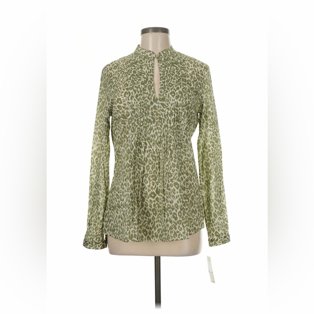NWT Michael Kors Olive Green Animal-Print Keyhole Blouse M